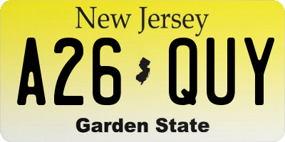 NJ license plate A26QUY