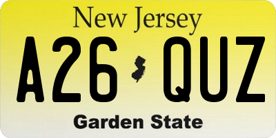 NJ license plate A26QUZ