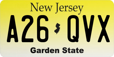 NJ license plate A26QVX
