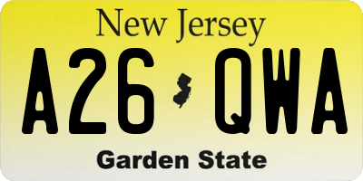 NJ license plate A26QWA