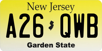 NJ license plate A26QWB
