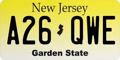 NJ license plate A26QWE