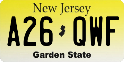NJ license plate A26QWF