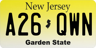 NJ license plate A26QWN