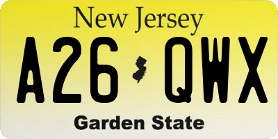 NJ license plate A26QWX