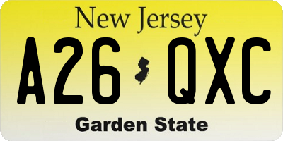 NJ license plate A26QXC
