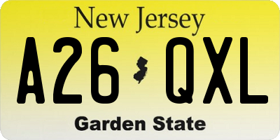 NJ license plate A26QXL