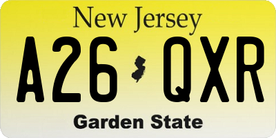 NJ license plate A26QXR