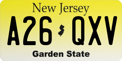 NJ license plate A26QXV