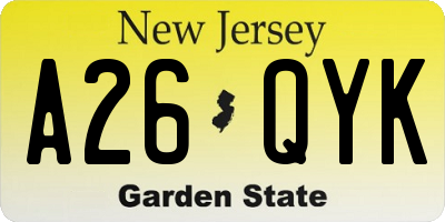NJ license plate A26QYK