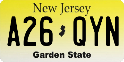 NJ license plate A26QYN