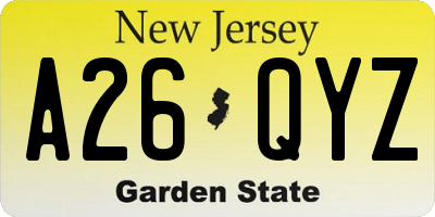 NJ license plate A26QYZ