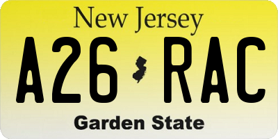NJ license plate A26RAC