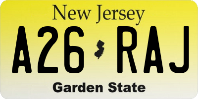 NJ license plate A26RAJ
