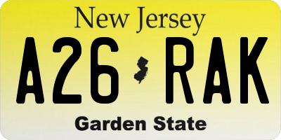 NJ license plate A26RAK