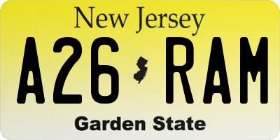NJ license plate A26RAM