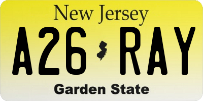 NJ license plate A26RAY