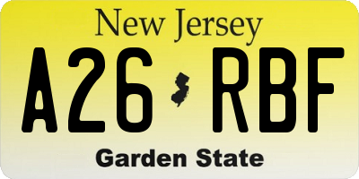 NJ license plate A26RBF