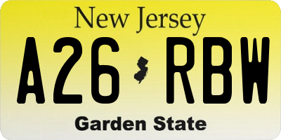 NJ license plate A26RBW