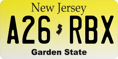 NJ license plate A26RBX