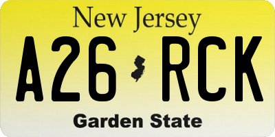 NJ license plate A26RCK