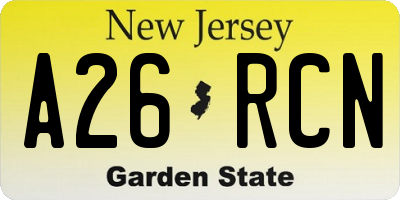 NJ license plate A26RCN