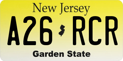 NJ license plate A26RCR