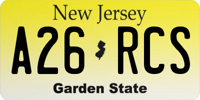 NJ license plate A26RCS
