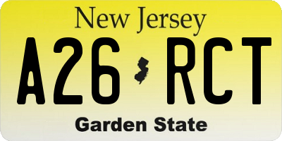 NJ license plate A26RCT