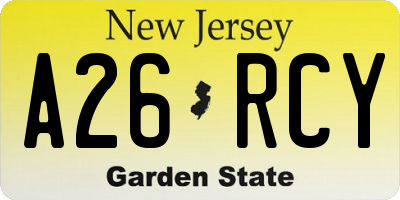 NJ license plate A26RCY