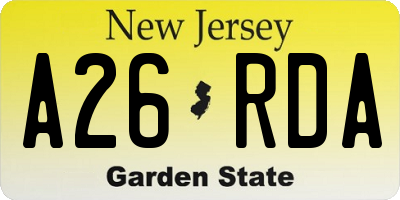 NJ license plate A26RDA