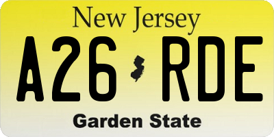 NJ license plate A26RDE