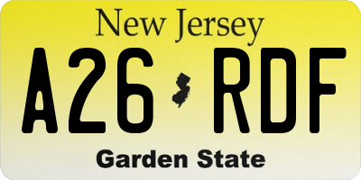 NJ license plate A26RDF