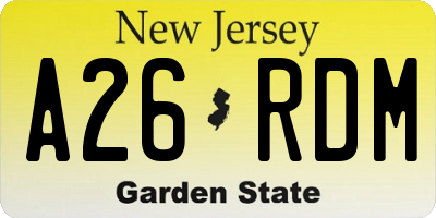 NJ license plate A26RDM