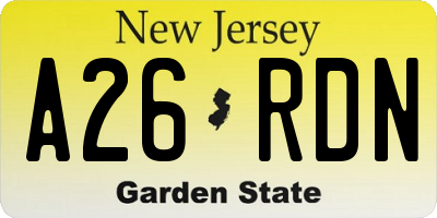 NJ license plate A26RDN