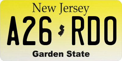NJ license plate A26RDO