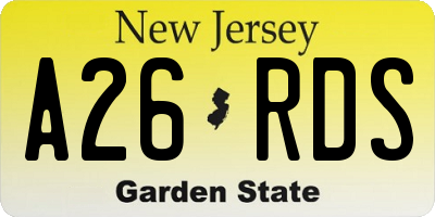 NJ license plate A26RDS