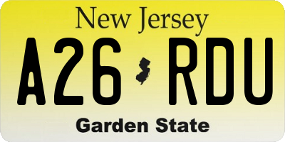 NJ license plate A26RDU