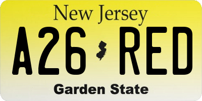 NJ license plate A26RED