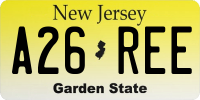 NJ license plate A26REE