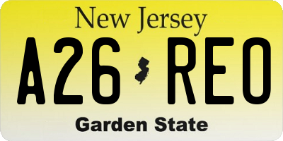 NJ license plate A26REO
