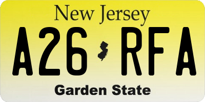 NJ license plate A26RFA