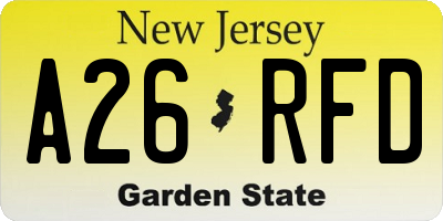 NJ license plate A26RFD