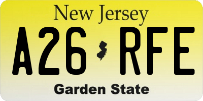 NJ license plate A26RFE