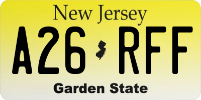 NJ license plate A26RFF