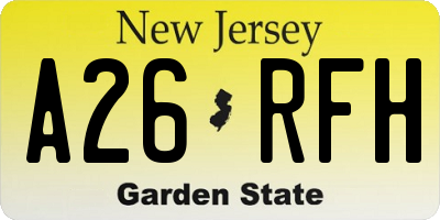 NJ license plate A26RFH