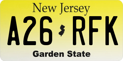 NJ license plate A26RFK