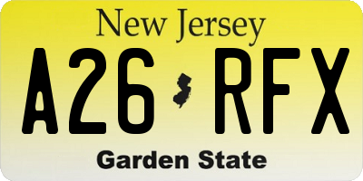 NJ license plate A26RFX
