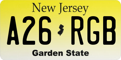 NJ license plate A26RGB