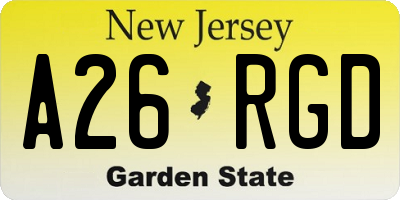 NJ license plate A26RGD